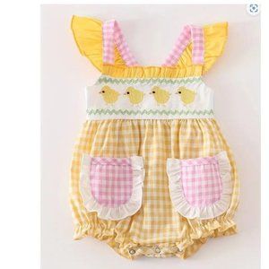 Yellow and Pink Gingham Baby Romper